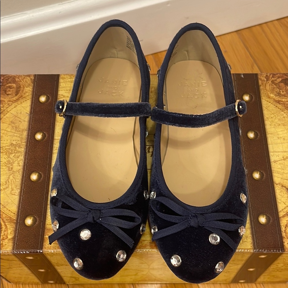 Janie and Jack Navy Girl Shoes with Bow and Gem Accents